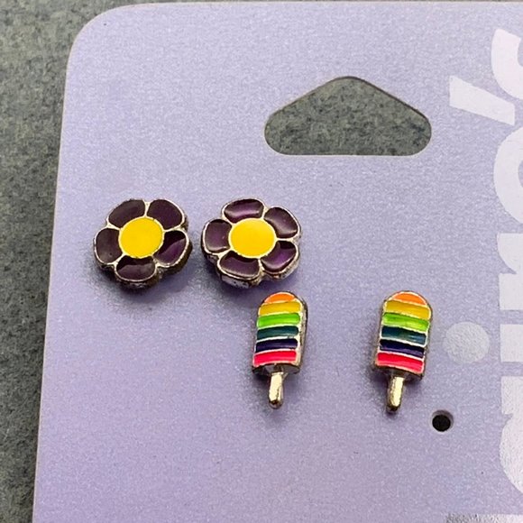 Claire's Jewelry - Claire's Tiny Enamel Earrings Lot Rainbow Popsicle Purple Yellow Flower Stud